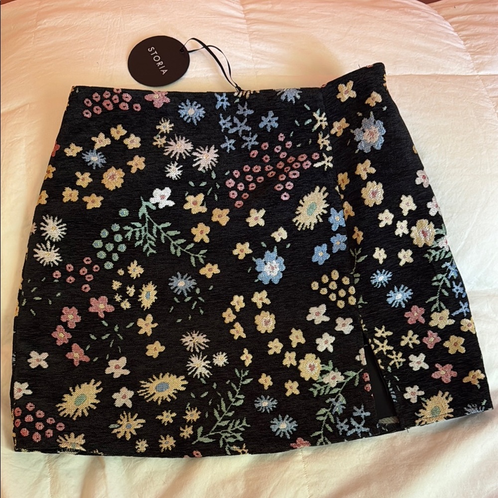 Storia Pink and Blue Embellished Mini Skirt
